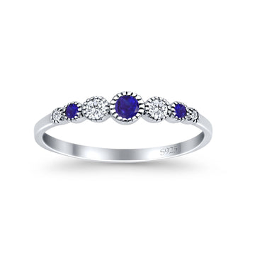 Half Eternity Band Round Simulated Blue Sapphire Cubic Zirconia 925 Sterling Silver (4mm)